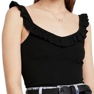 Who What Wear Black Swiss Dot Sheer Cotton Stretchy Tank Top size Medium